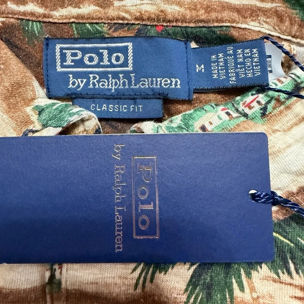 Polo Ralph‎ Lauren Hawaiian Scenic Aloha Polo Cotton Linen Classic Fit Med $168